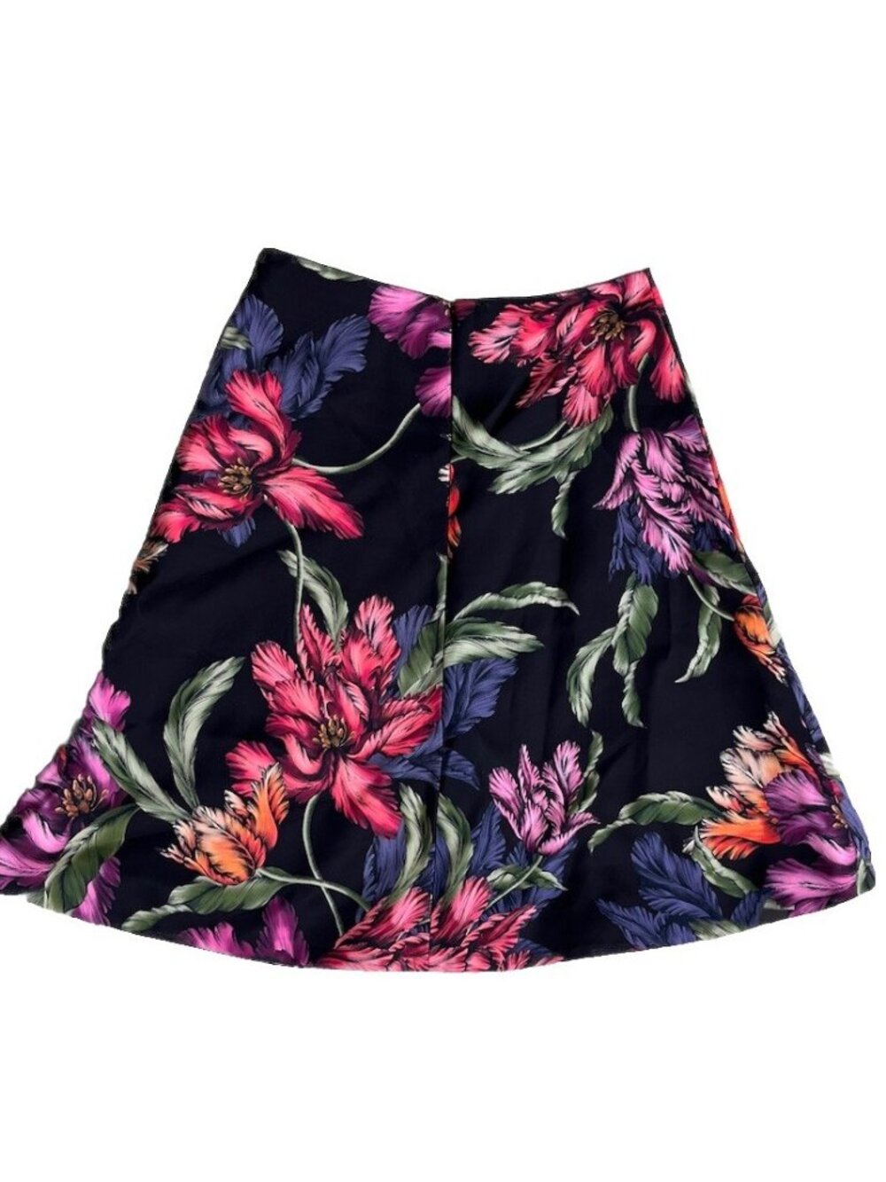 Cameo Night Lily Tropical Floral Midi Skirt Size L Black Lined - Picture 8 of 16